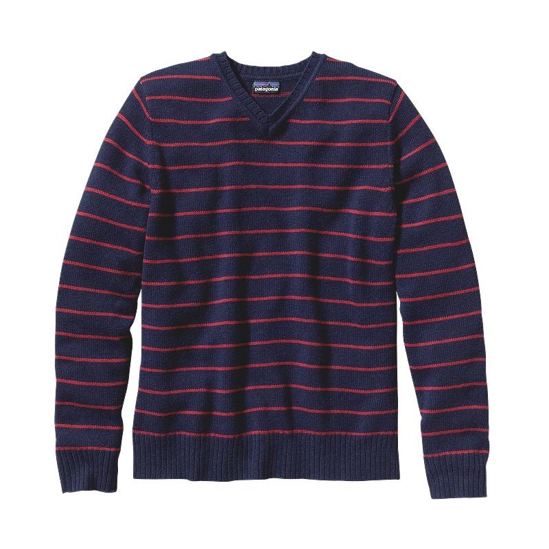 Maglione Patagonia Men\'s Lambswool V-Neck- col. TANA STRIPE: CLASSIC NAVY